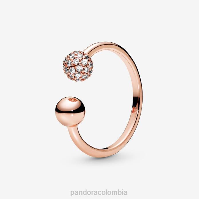 Pandora anillo abierto con cuentas pulidas y pavimentadas Oro de Rose plateado J2LX682 accesorios