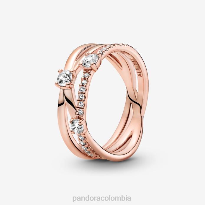 Pandora anillo brillante de triple banda Oro de Rose plateado J2LX662 accesorios