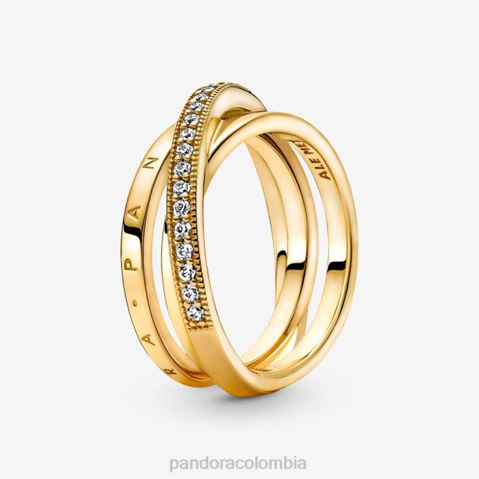 Pandora anillo con triple banda y pavé cruzado Chapado en oro J2LX624 accesorios