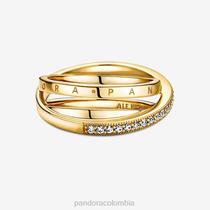 Pandora anillo con triple banda y pavé cruzado Chapado en oro J2LX624 accesorios