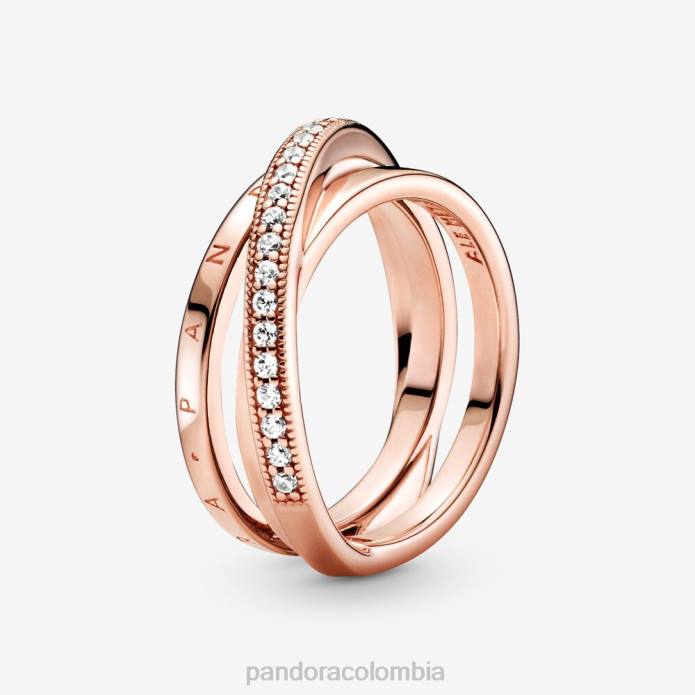 Pandora anillo con triple banda y pavé cruzado Oro de Rose plateado J2LX623 accesorios