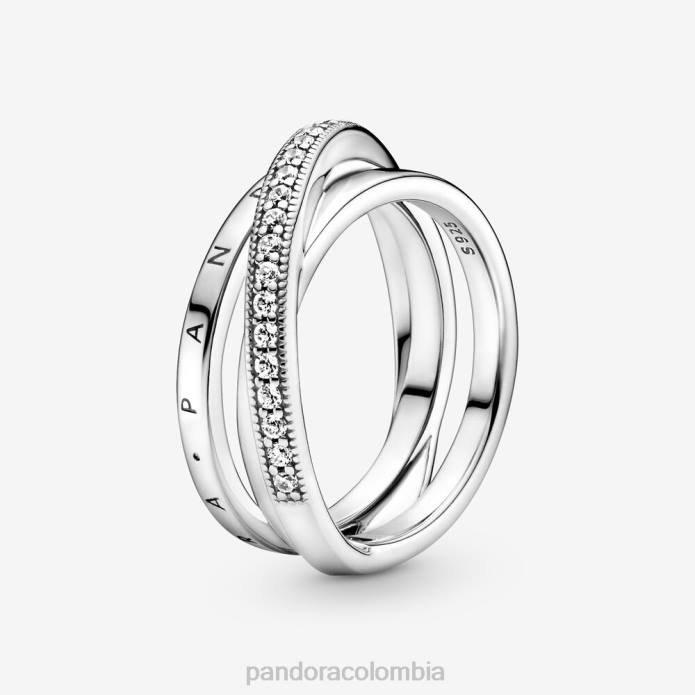 Pandora anillo con triple banda y pavé cruzado Plata esterlina J2LX622 accesorios