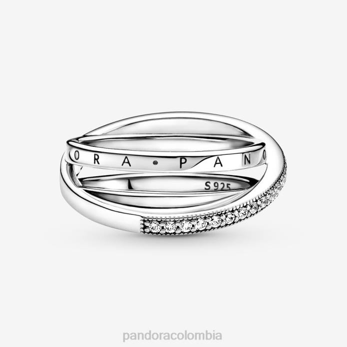 Pandora anillo con triple banda y pavé cruzado Plata esterlina J2LX622 accesorios