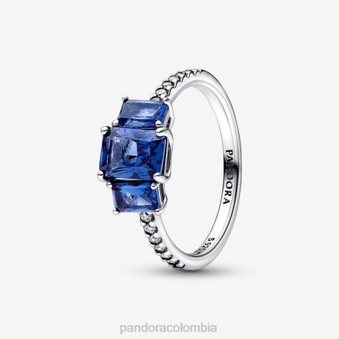 Pandora anillo brillante rectangular de tres piedras plata esterlina/azul J2LX547 accesorios