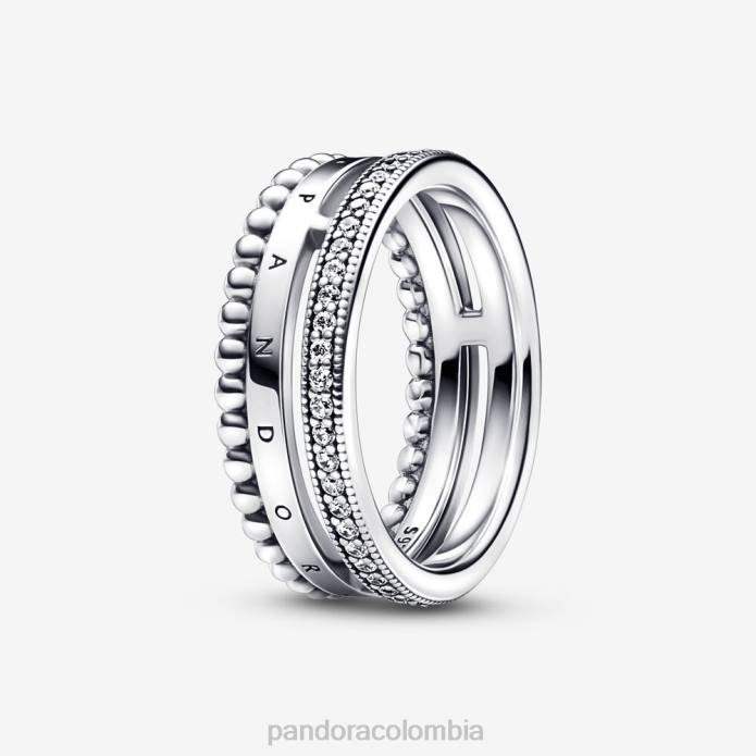 Pandora anillo con logo distintivo y pavé de cuentas Plata esterlina J2LX657 accesorios