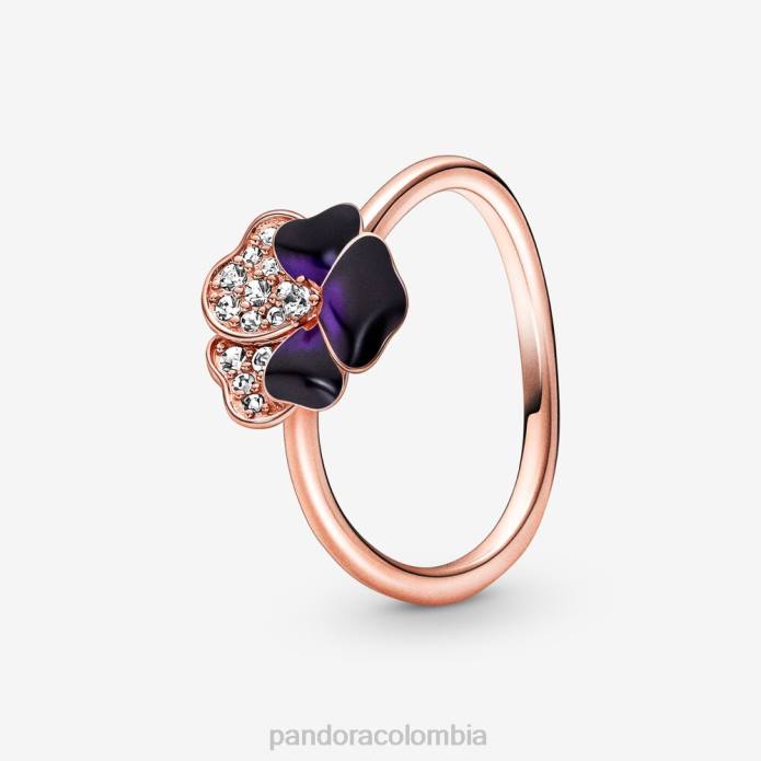 Pandora anillo de flor de pensamiento de color morado oscuro Oro de Rose plateado J2LX679 accesorios