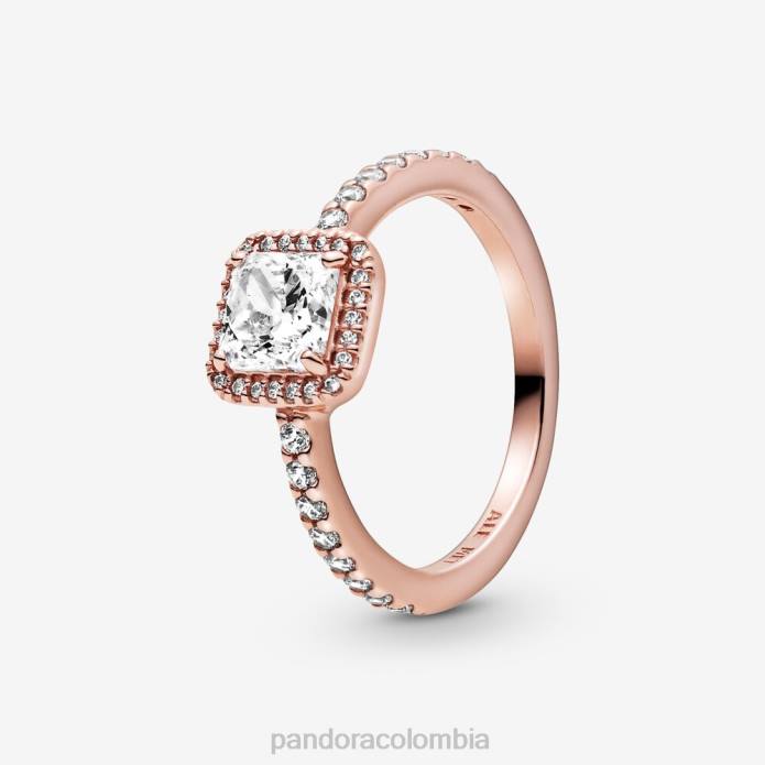 Pandora anillo cuadrado con halo brillante Oro de Rose plateado J2LX510 accesorios