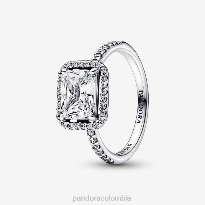 Pandora anillo rectangular con halo brillante Plata esterlina J2LX537 accesorios
