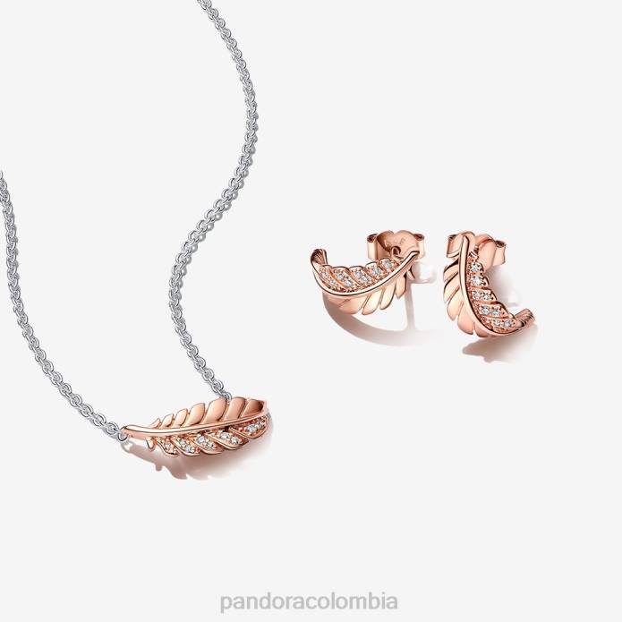 Pandora Conjunto de aretes y collar de plumas curvadas flotantes color estándar J2LX783 accesorios