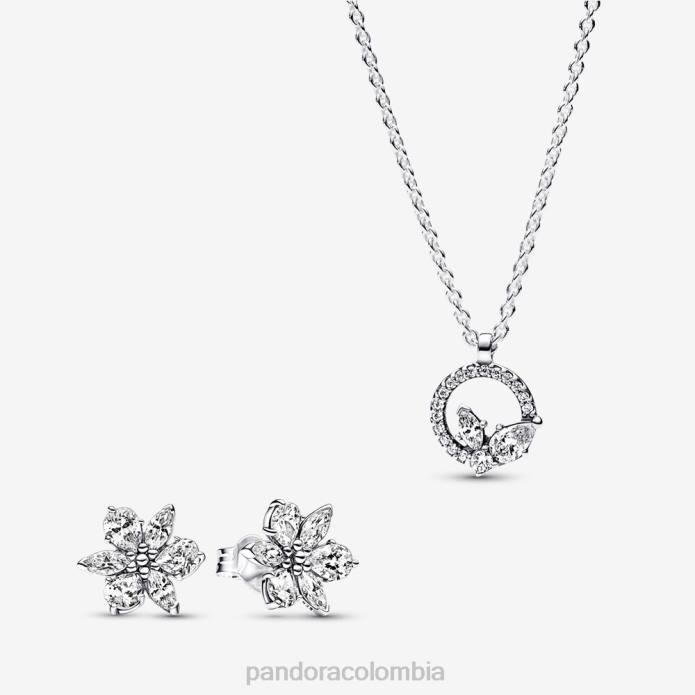 Pandora Conjunto de aretes y collar en forma de racimo y círculo de herbario brillante color estándar J2LX777 accesorios