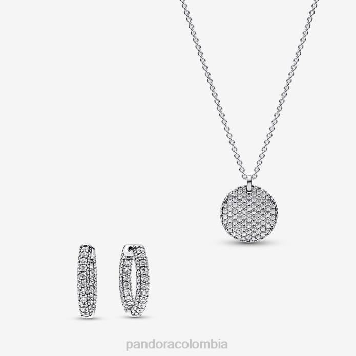 Pandora Conjunto de collar pavé redondo y aros color estándar J2LX764 accesorios