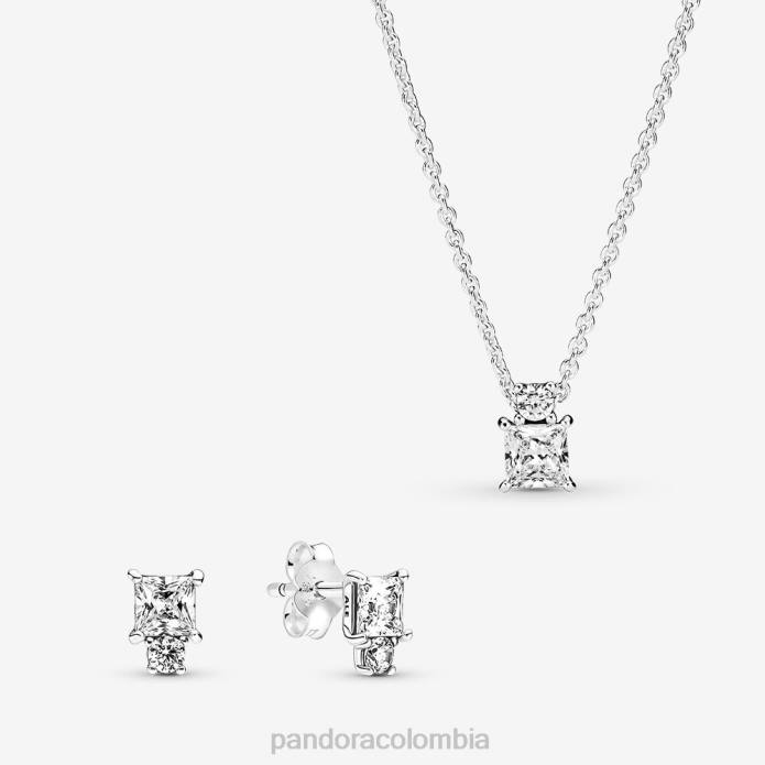 Pandora Conjunto de collar y aretes redondos y cuadrados brillantes color estándar J2LX768 accesorios