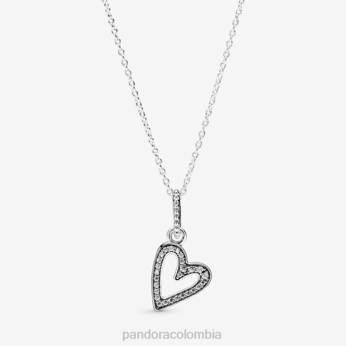 Pandora collar con colgante de corazón brillante a mano alzada Plata esterlina J2LX761 accesorios