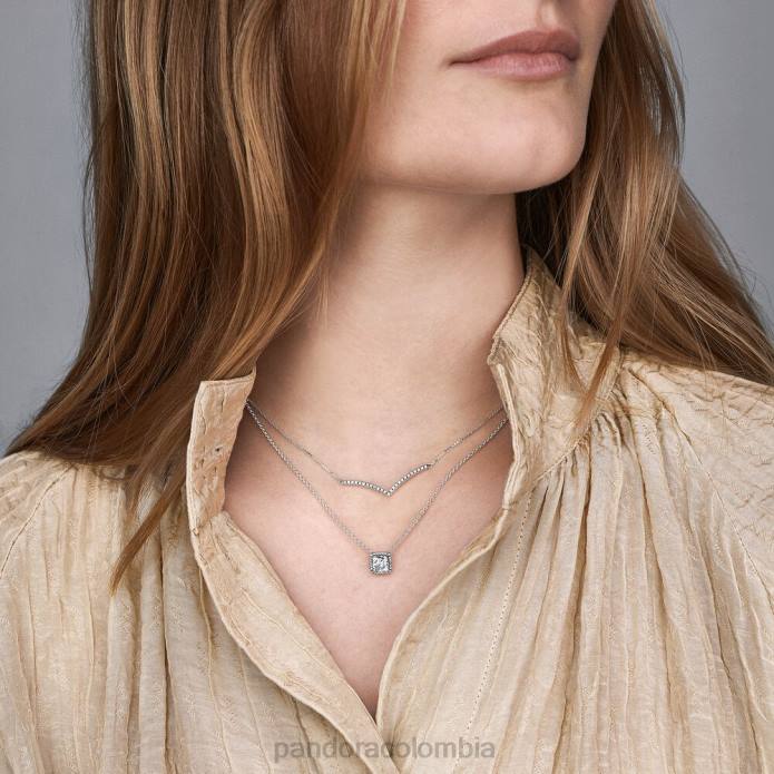 Pandora collar cuadrado con halo brillante Plata esterlina J2LX715 accesorios