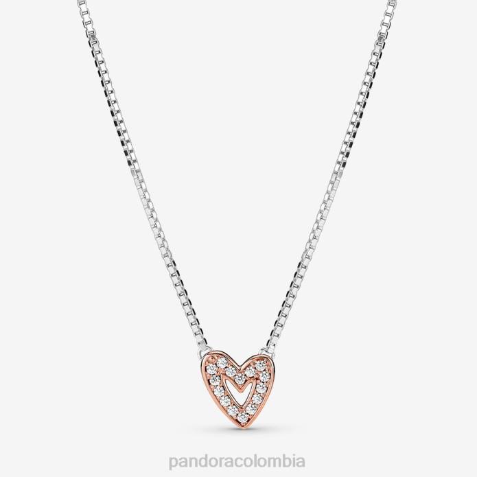 Pandora collar de corazón brillante a mano alzada Dos tonos J2LX769 accesorios