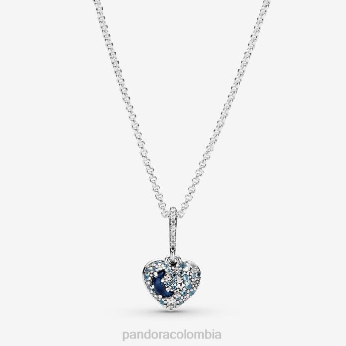 Pandora collar de corazón con luna y estrellas brillantes plata esterlina/azul J2LX784 accesorios