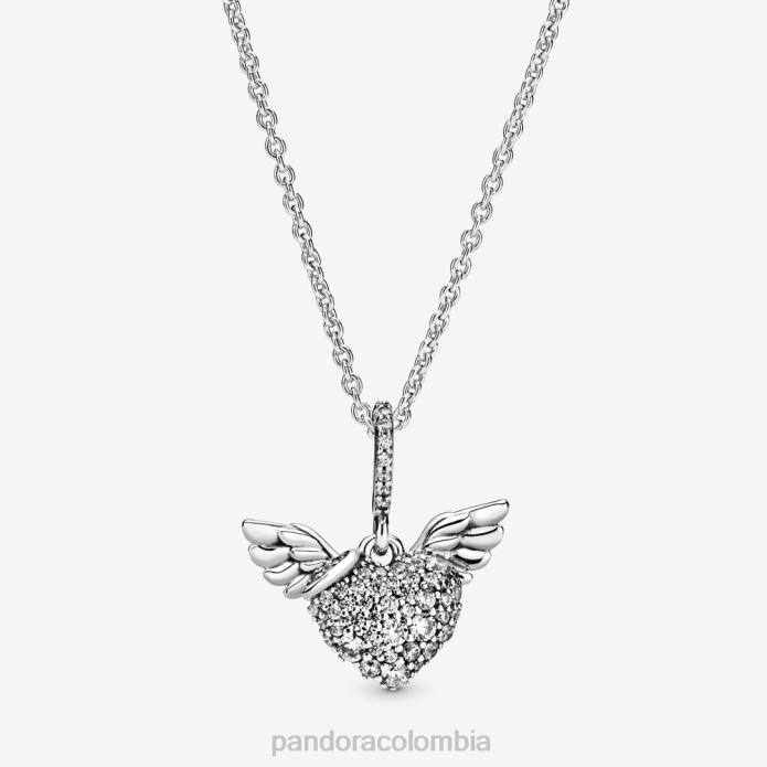 Pandora collar de corazón pavimentado y alas de ángel Plata esterlina J2LX782 accesorios