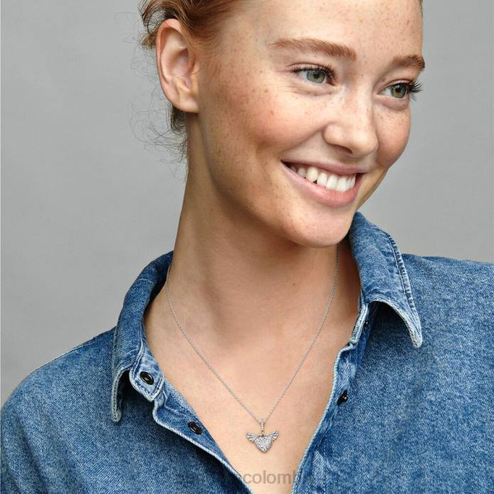 Pandora collar de corazón pavimentado y alas de ángel Plata esterlina J2LX782 accesorios