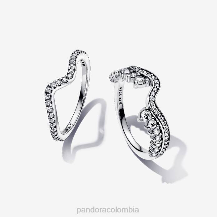 Pandora conjunto de anillos brillantes con ondas asimétricas color estándar J2LX607 accesorios