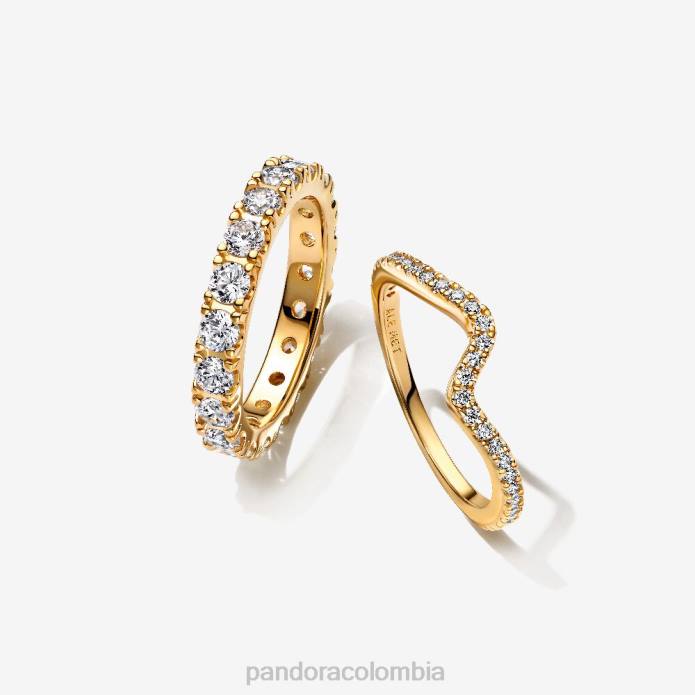 Pandora conjunto de anillos brillantes de eternidad y ondas color estándar J2LX572 accesorios