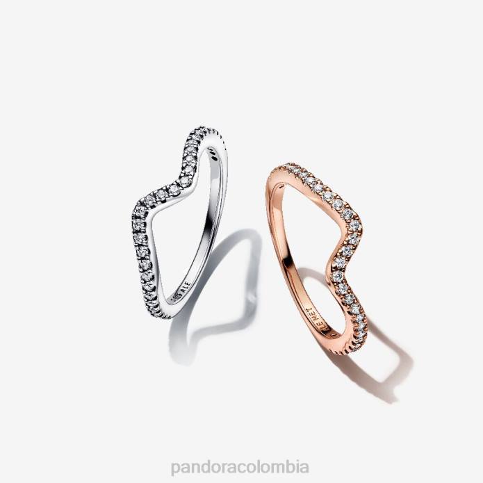 Pandora conjunto de anillos con ondas brillantes Dos tonos J2LX606 accesorios