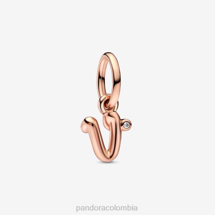 Pandora Charm colgante con letra v del alfabeto Oro de Rose plateado J2LX159 accesorios