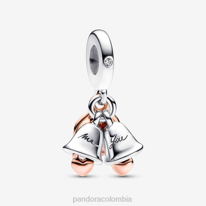 Pandora Campanas de boda recién casadas con doble colgante. Dos tonos J2LX151 accesorios