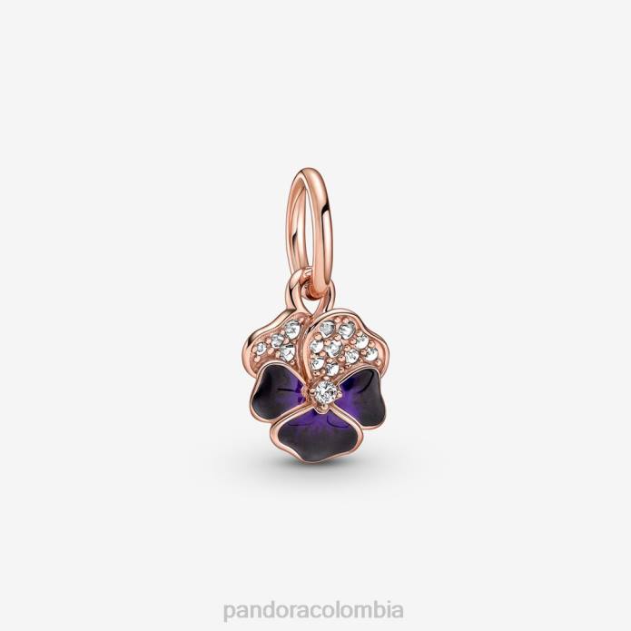 Pandora Charm colgante con flor de pensamiento de color morado intenso Oro de Rose plateado J2LX300 accesorios