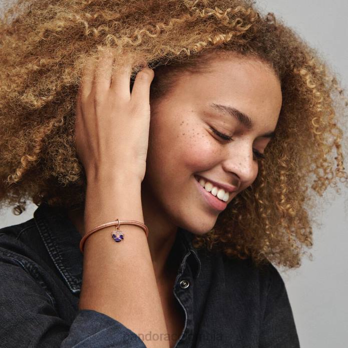 Pandora Charm colgante con flor de pensamiento de color morado intenso Oro de Rose plateado J2LX300 accesorios