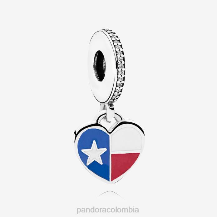 Pandora Charm colgante con forma de corazón con bandera de Texas, esmalte mixto Plata esterlina J2LX285 accesorios