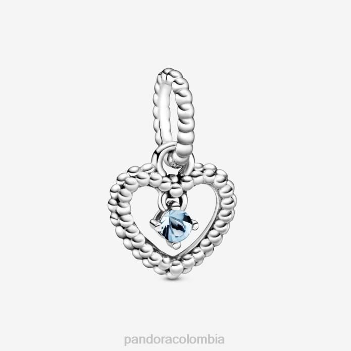 Pandora Charm colgante con forma de corazón con cuentas color aguamarina de marzo plata esterlina/azul J2LX135 accesorios