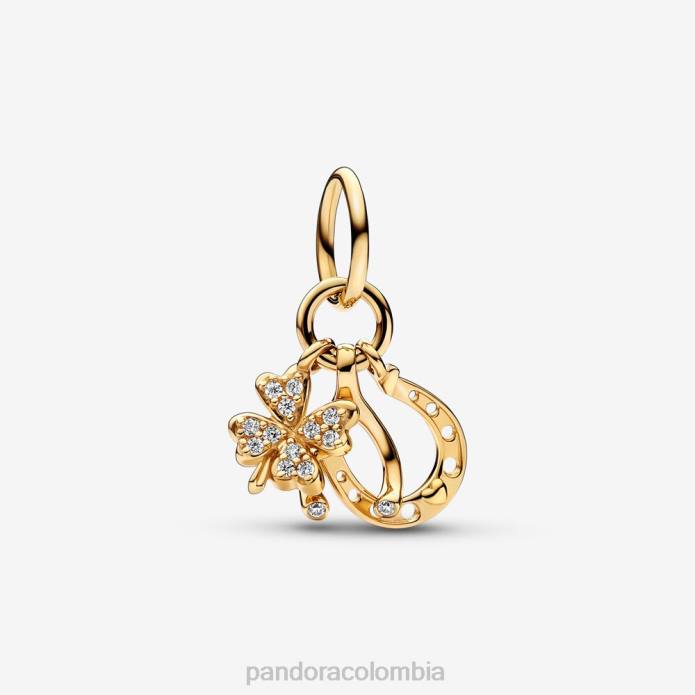 Pandora Charm colgante con trébol de la suerte, espoleta y herradura oro J2LX197 accesorios