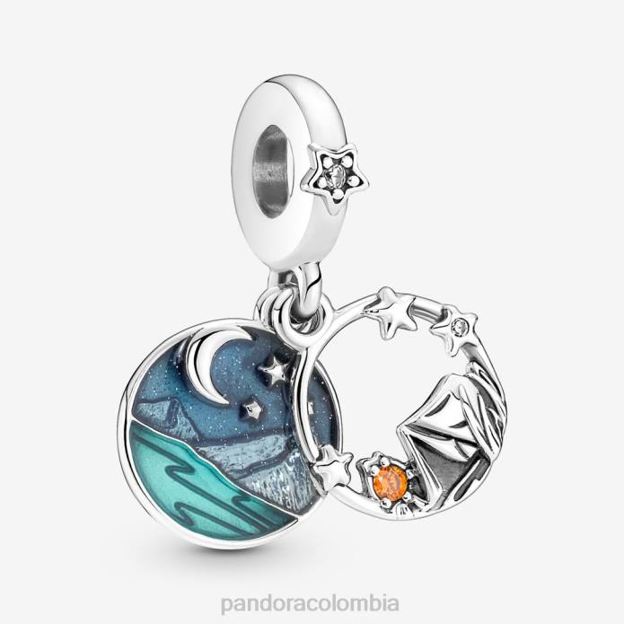 Pandora Charm colgante doble con cielo nocturno para acampar Plata esterlina J2LX167 accesorios