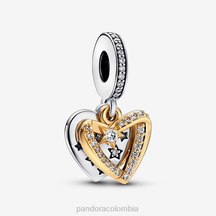 Pandora Charm colgante doble con forma de corazón y estrella fugaz Dos tonos J2LX220 accesorios