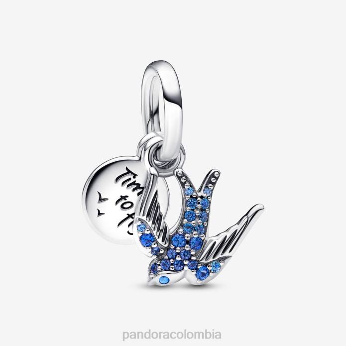 Pandora Charm colgante doble con frase y golondrina brillante Plata esterlina J2LX158 accesorios