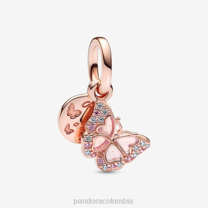 Pandora Charm colgante doble con frase y mariposa rosa Oro de Rose plateado J2LX139 accesorios