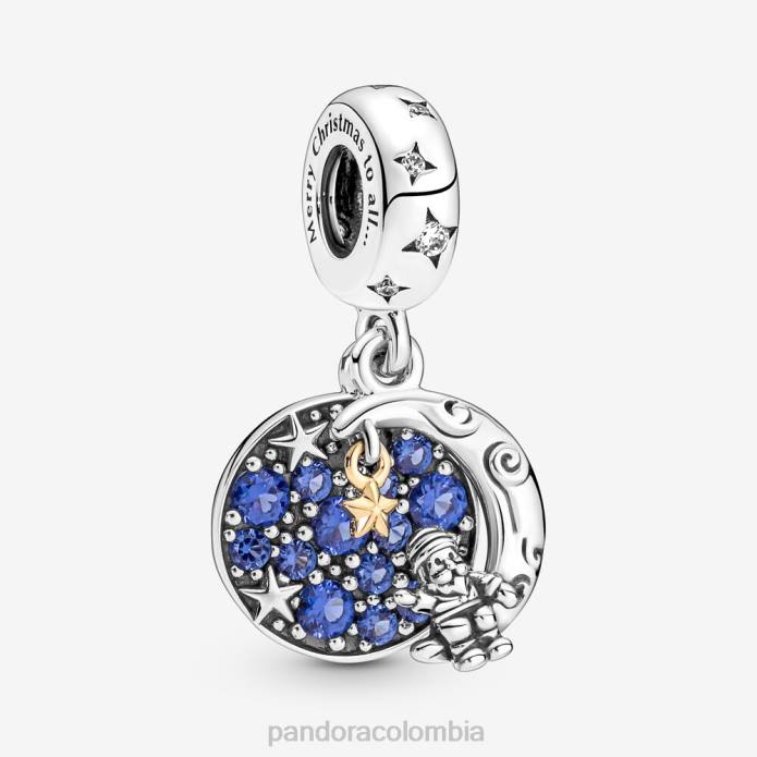 Pandora Charm colgante doble de Papá Noel en la luna Dos tonos J2LX286 accesorios
