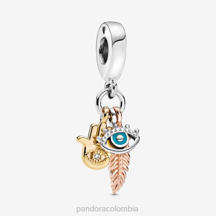 Pandora Charm colgante hamsa, ojo que todo lo ve y espiritualidad de plumas tritono J2LX90 accesorios