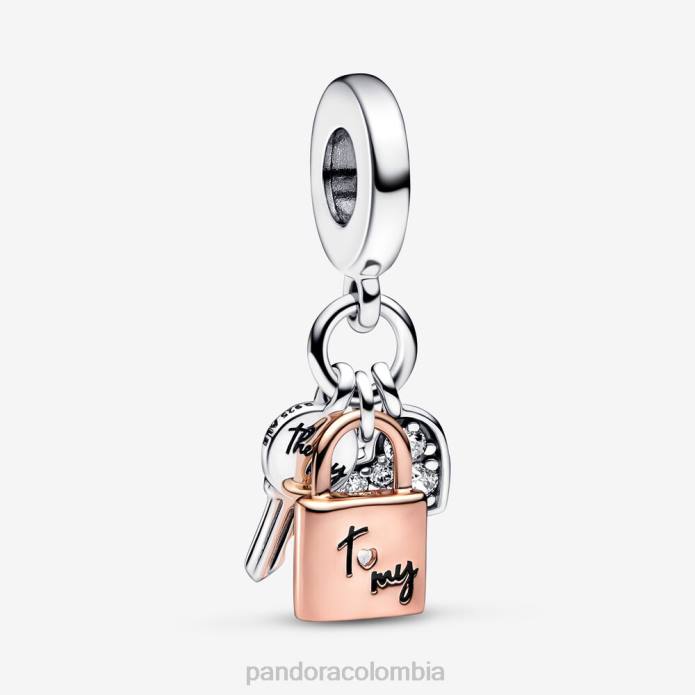 Pandora Charm colgante triple con llave, candado y corazón Dos tonos J2LX182 accesorios