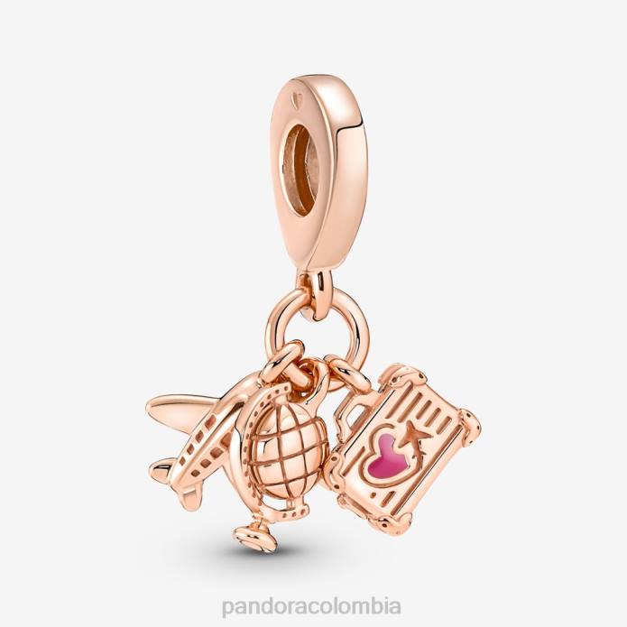 Pandora Charm colgante triple de avión, globo terráqueo y maleta Oro de Rose plateado J2LX58 accesorios