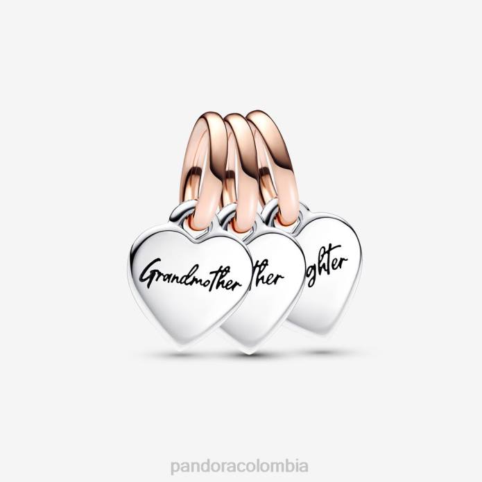 Pandora Charm colgante triple divisible de generación familiar de corazones Dos tonos J2LX149 accesorios