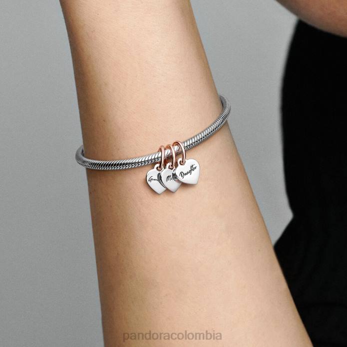 Pandora Charm colgante triple divisible de generación familiar de corazones Dos tonos J2LX149 accesorios