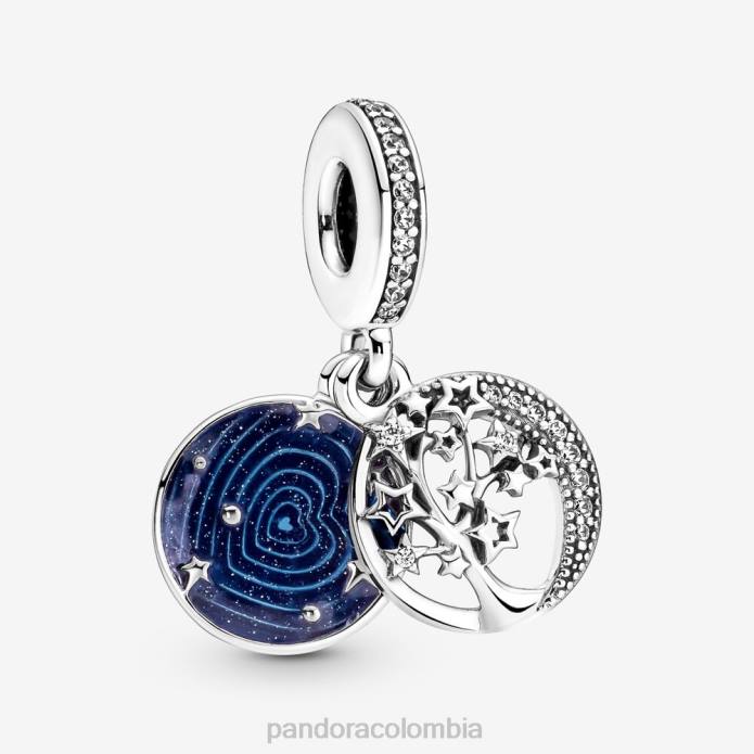 Pandora Charm doble colgante de árbol y luna galáctica Plata esterlina J2LX186 accesorios