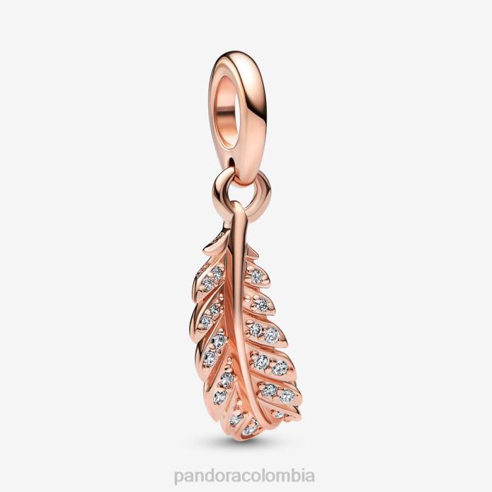 Pandora Charm flotante con forma de pluma curvada Oro de Rose plateado J2LX282 accesorios