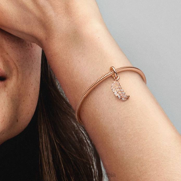Pandora Charm flotante con forma de pluma curvada Oro de Rose plateado J2LX282 accesorios