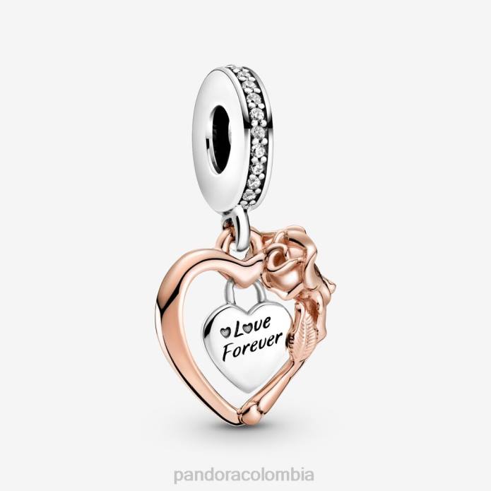 Pandora charm colgante con forma de corazón y rosa Dos tonos J2LX215 accesorios