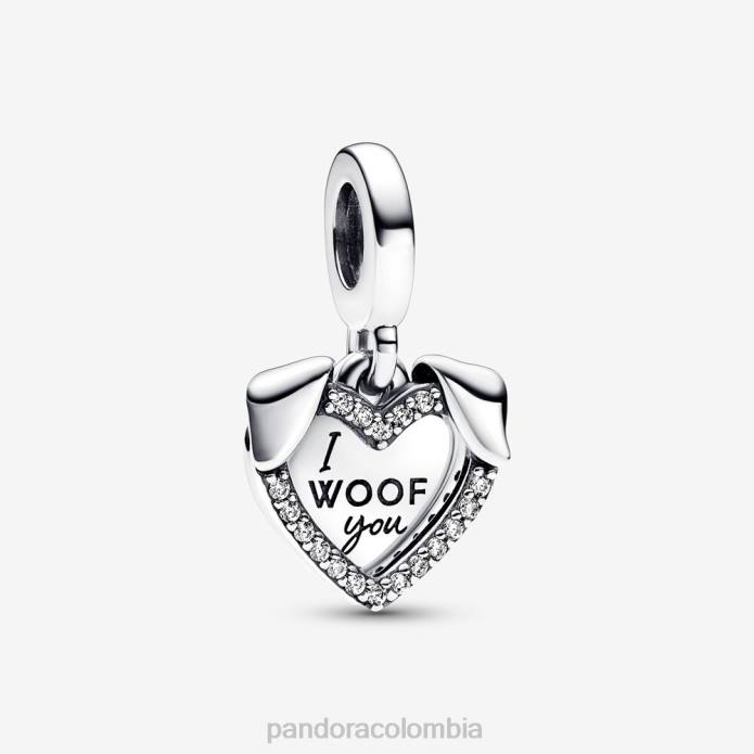Pandora charm colgante doble con forma de corazón y perro Plata esterlina J2LX107 accesorios