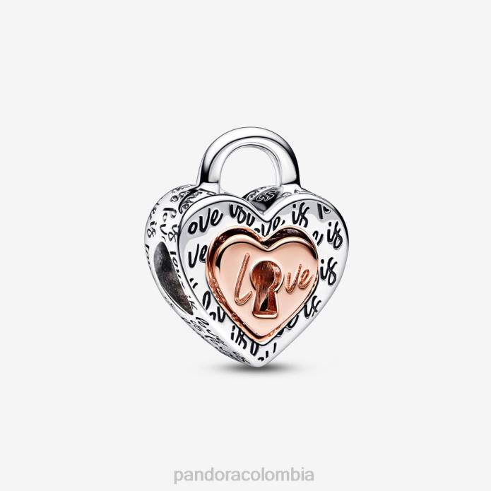 Pandora colgante de corazón divisible con candado Dos tonos J2LX296 accesorios