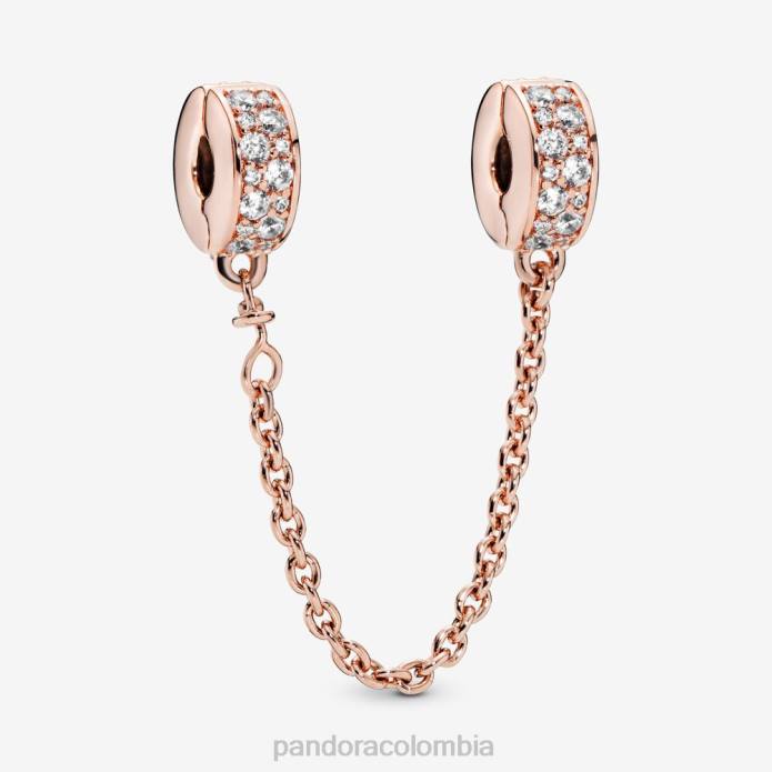 Pandora Charm con clip de cadena de seguridad en pavé transparente Oro de Rose plateado J2LX331 accesorios