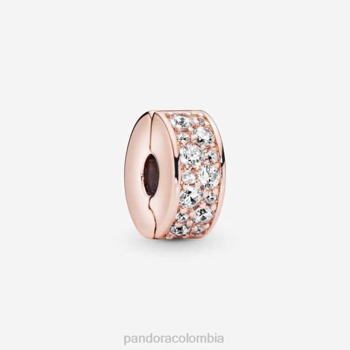 Pandora Charm con clip en pavé transparente Oro de Rose plateado J2LX4 accesorios